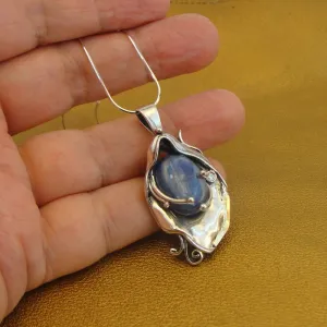 Hadar Designers 9k Yellow Gold 925 Silver Kyanite Pendant Artistic Handmade (MS
