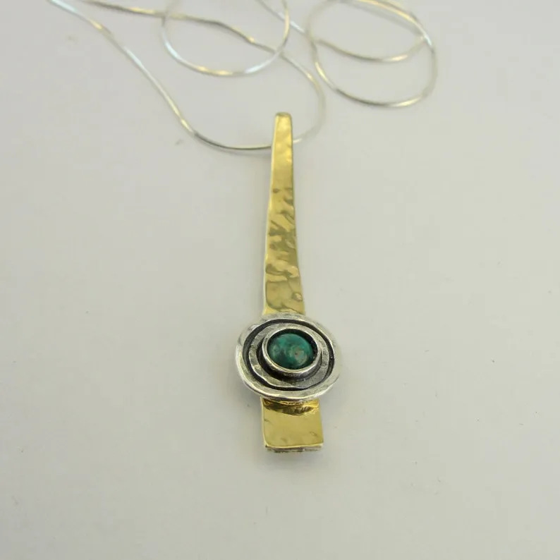 Hadar Designers 9k Yellow Gold 925 Silver Kyanite Pendant Handmade (ms 1609)
