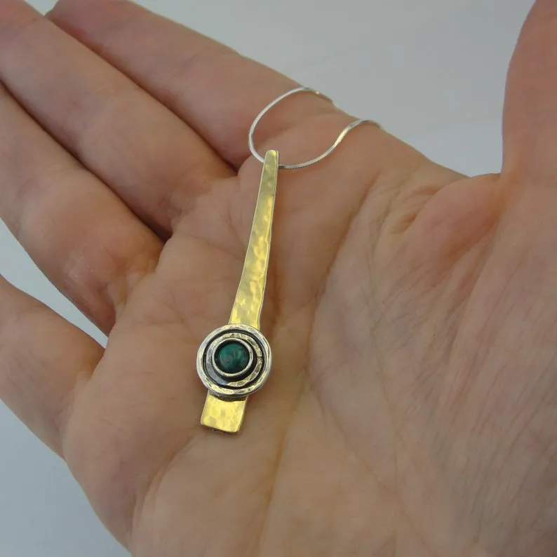 Hadar Designers 9k Yellow Gold 925 Silver Kyanite Pendant Handmade (ms 1609)