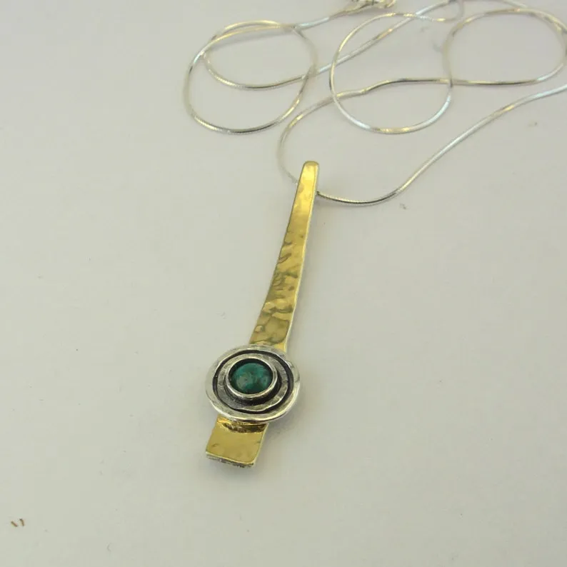 Hadar Designers 9k Yellow Gold 925 Silver Kyanite Pendant Handmade (ms 1609)