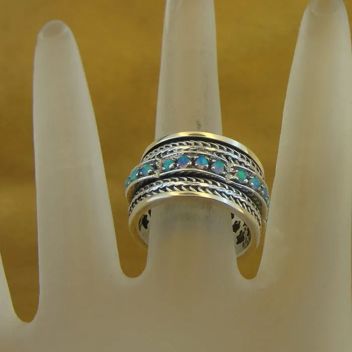 Hadar Designers 9k Yellow Gold 925 Silver Opal Ring 6.5, 7 Handmade Swivel(SN) y