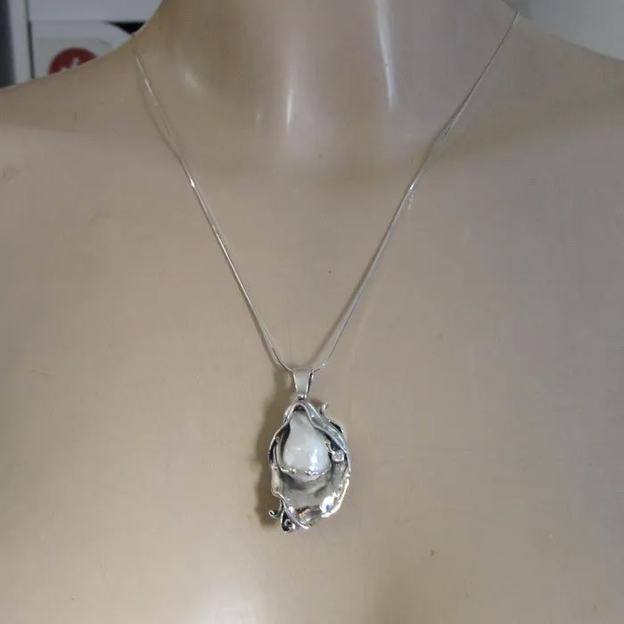 Hadar Designers 9k Yellow Gold 925 Silver Pearl Pendant Artistic Handmade (MS