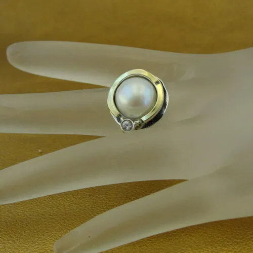 Hadar Designers 9k Yellow Gold 925 Silver Pearl Ring , Handmade (Ms