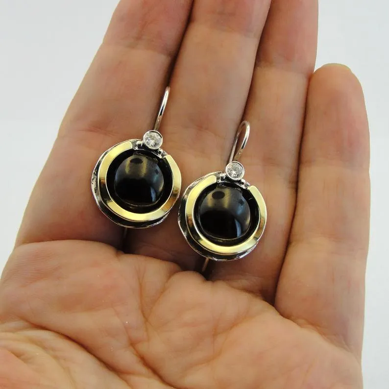 Hadar Designers 9k Yellow Gold 925 Silver Red Garnet Earrings Handmade (ms 958)