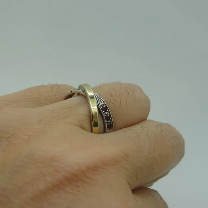 Hadar Designers 9k Yellow Gold 925 Silver Red Zircon Ring 8.5 Handmade (Ms 790)Y