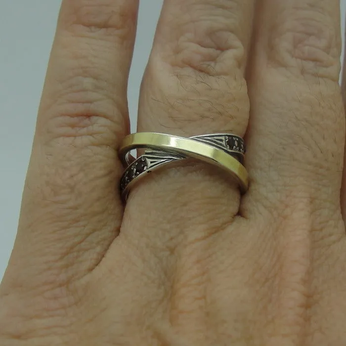 Hadar Designers 9k Yellow Gold 925 Silver Red Zircon Ring 8.5 Handmade (Ms 790)Y
