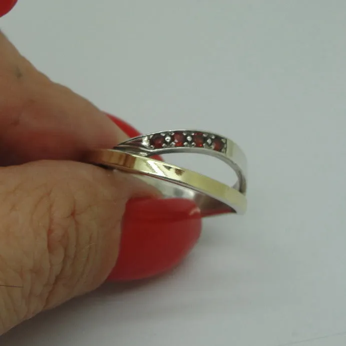 Hadar Designers 9k Yellow Gold 925 Silver Red Zircon Ring 8.5 Handmade (Ms 790)Y