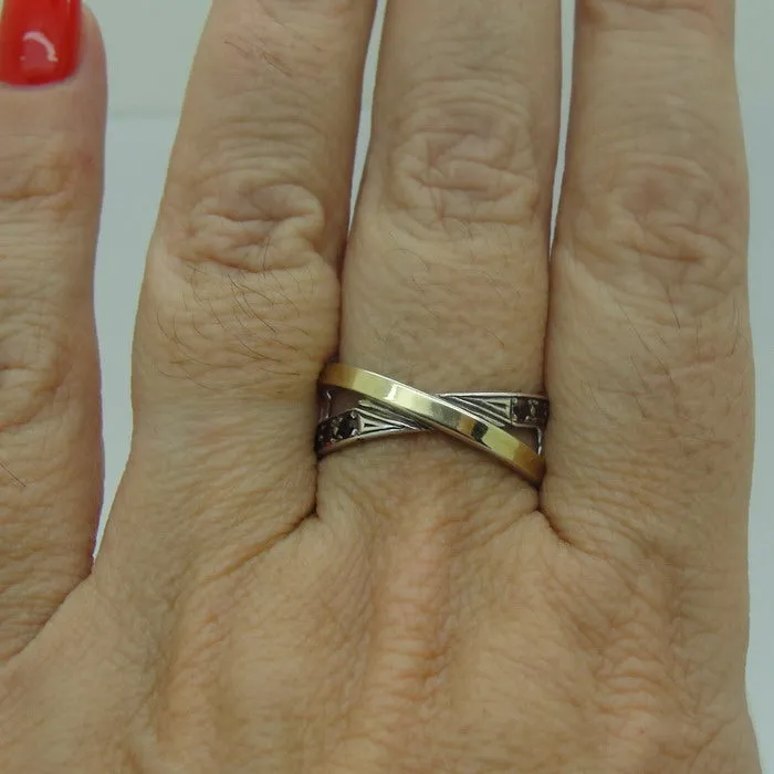 Hadar Designers 9k Yellow Gold 925 Silver Red Zircon Ring 8.5 Handmade (Ms 790)Y