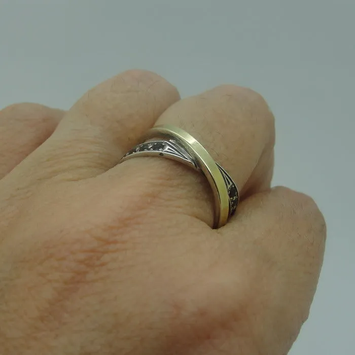 Hadar Designers 9k Yellow Gold 925 Silver Red Zircon Ring 8.5 Handmade (Ms 790)Y