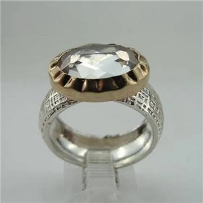 Hadar Designers 9k Yellow Gold 925 Silver White Zircon Ring 6.5, 7, 7.5 Handmade