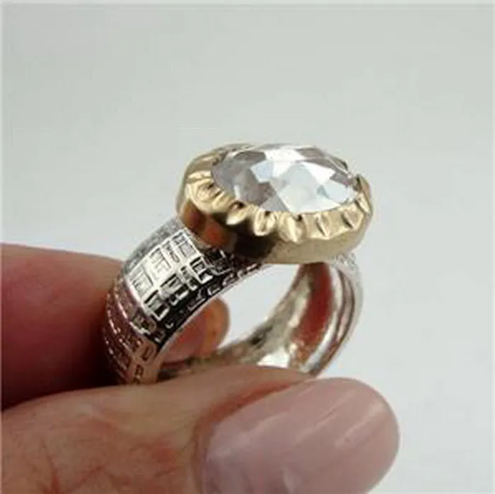 Hadar Designers 9k Yellow Gold 925 Silver White Zircon Ring 6.5, 7, 7.5 Handmade