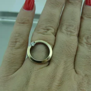 Hadar Designers 9k Yellow Gold 925 Silver White Zircon Ring, Handmade (MS
