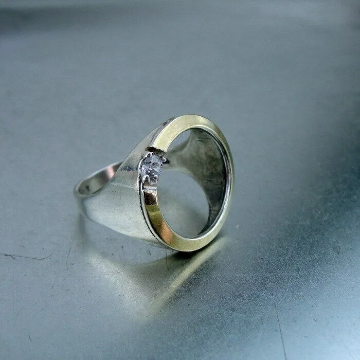 Hadar Designers 9k Yellow Gold 925 Silver White Zircon Ring, Handmade (MS