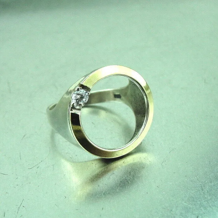 Hadar Designers 9k Yellow Gold 925 Silver White Zircon Ring, Handmade (MS