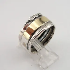 hadar designers 9k yellow gold 925 silver white Zircon ring, Handmade