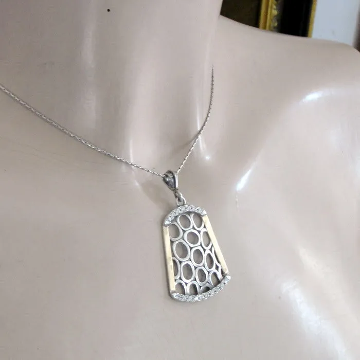 Hadar Designers 9k Yellow Gold 925 Silver Zircon Pendant Artist Handmade (ms)