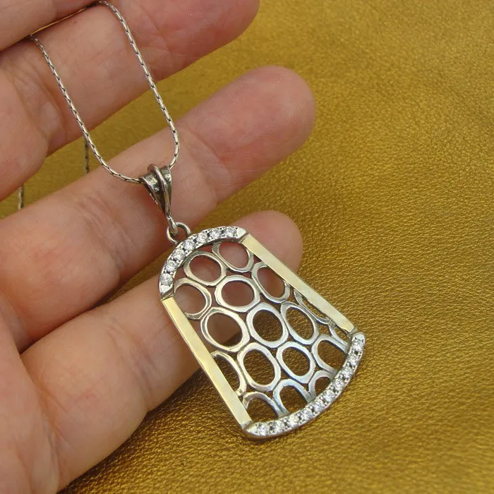 Hadar Designers 9k Yellow Gold 925 Silver Zircon Pendant Artist Handmade (ms)