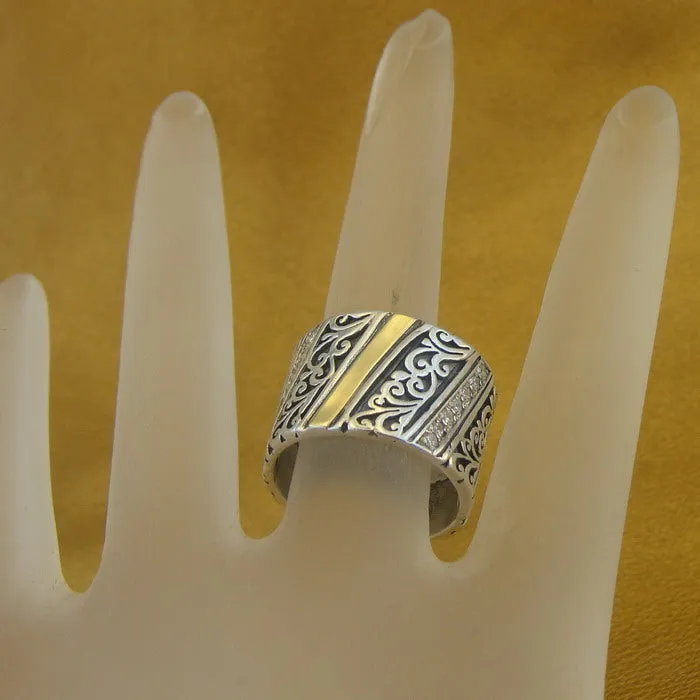 Hadar Designers 9k Yellow Gold 925 Silver Zircon Ring, Handmade (Ms 1551)