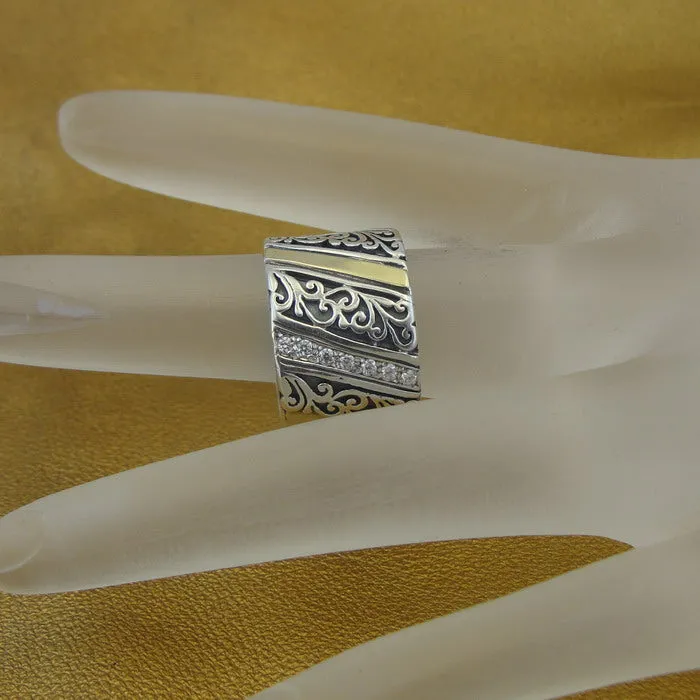Hadar Designers 9k Yellow Gold 925 Silver Zircon Ring, Handmade (Ms 1551)