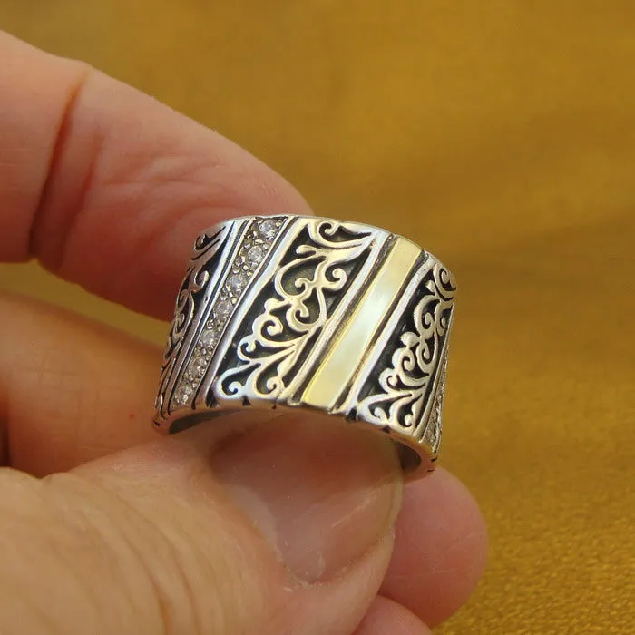 Hadar Designers 9k Yellow Gold 925 Silver Zircon Ring, Handmade (Ms 1551)