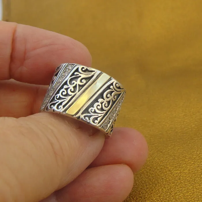 Hadar Designers 9k Yellow Gold 925 Silver Zircon Ring, Handmade (Ms 1551)