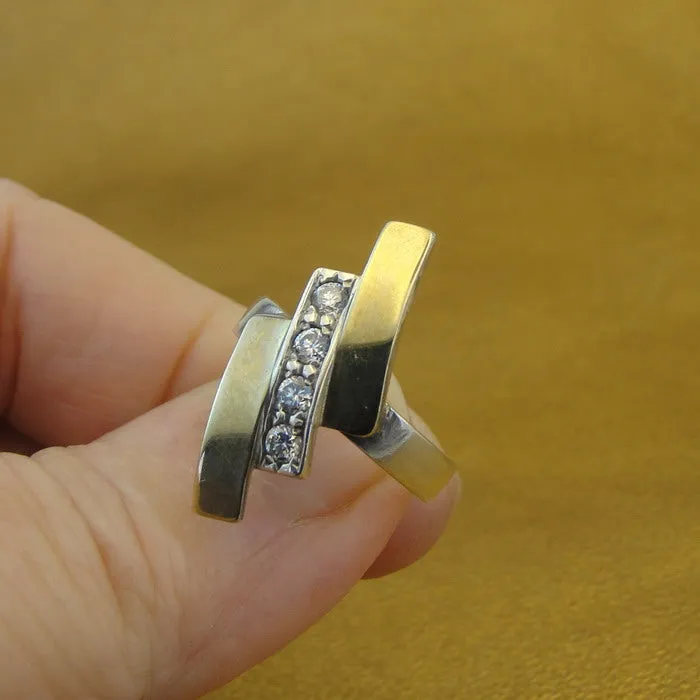 Hadar Designers 9k Yellow Gold 925 Silver Zircon Ring, Handmade (Msy