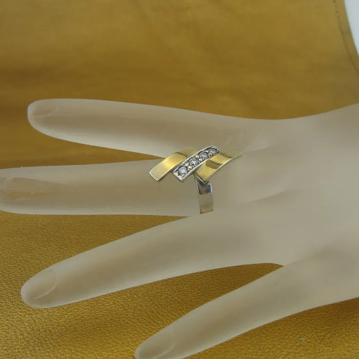 Hadar Designers 9k Yellow Gold 925 Silver Zircon Ring, Handmade (Msy