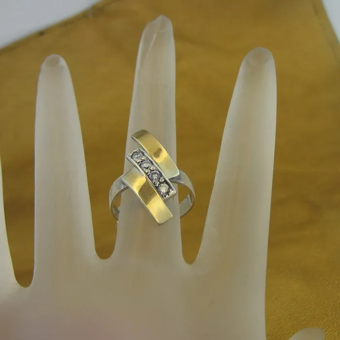 Hadar Designers 9k Yellow Gold 925 Silver Zircon Ring, Handmade (Msy