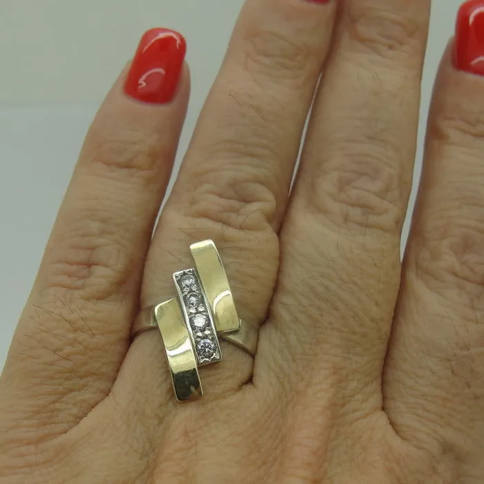 Hadar Designers 9k Yellow Gold 925 Silver Zircon Ring, Handmade ()Y