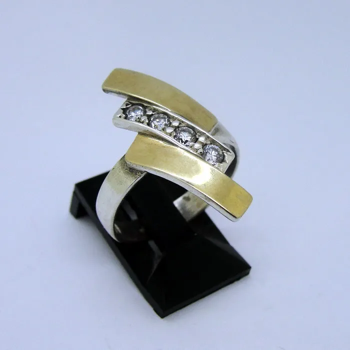 Hadar Designers 9k Yellow Gold 925 Silver Zircon Ring, Handmade ()Y
