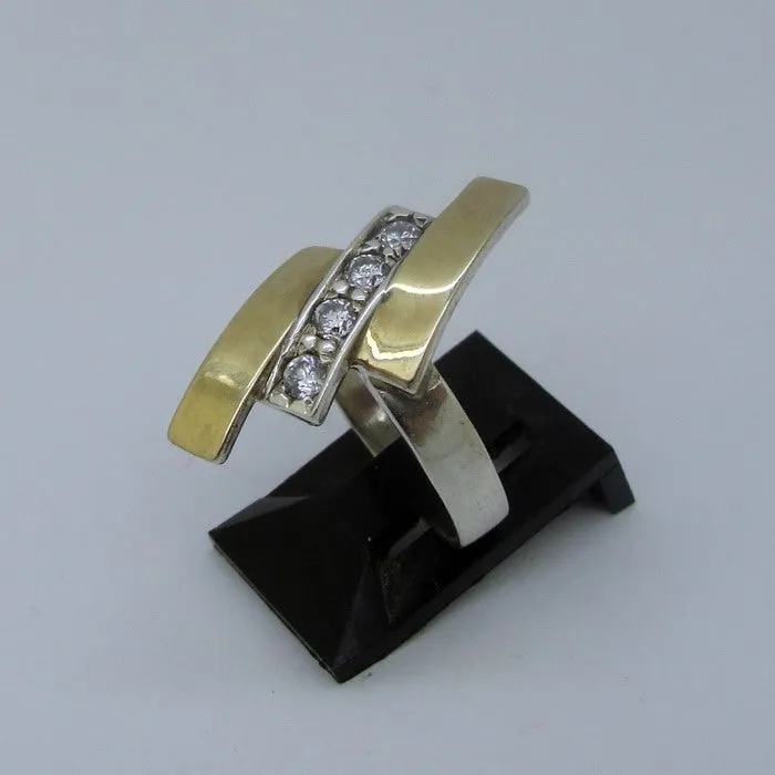 Hadar Designers 9k Yellow Gold 925 Silver Zircon Ring, Handmade ()Y