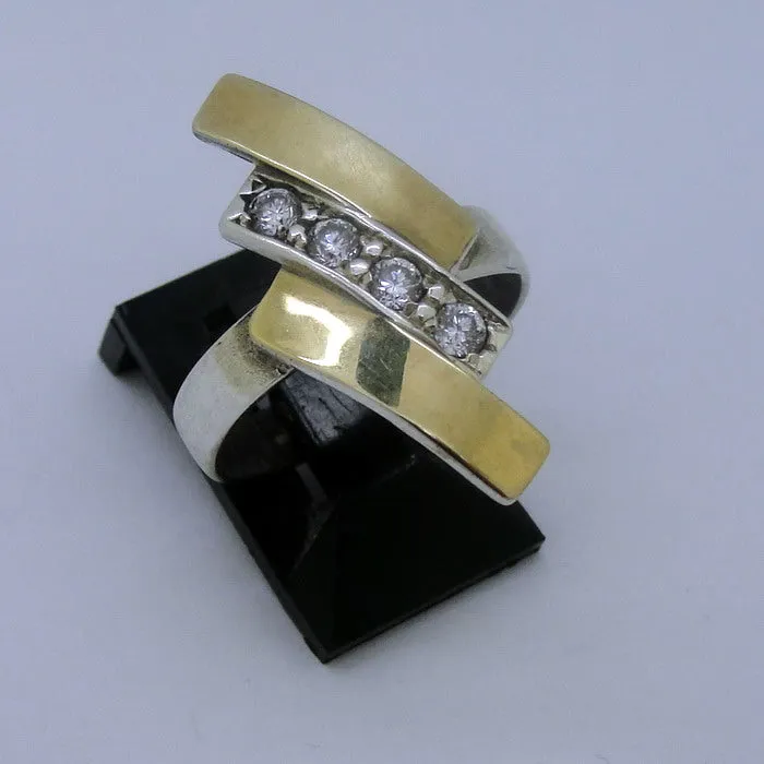Hadar Designers 9k Yellow Gold 925 Silver Zircon Ring, Handmade ()Y