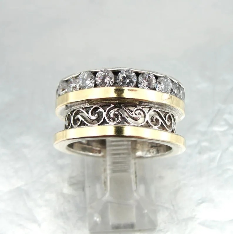 Hadar Designers 9k Yellow Gold 925 Silver Zircon Ring, Handmade(Ms