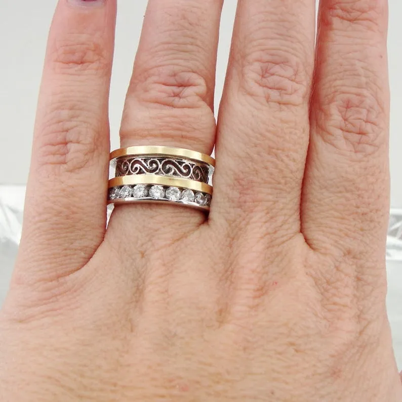 Hadar Designers 9k Yellow Gold 925 Silver Zircon Ring, Handmade(Ms