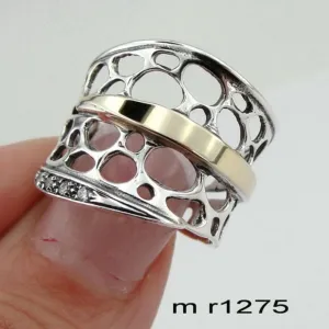 Hadar Designers 9k Yellow Gold 925 Silver Zircon Ring Israel Art (Ms)