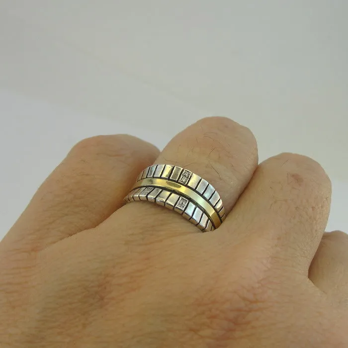 Hadar Designers 9k Yellow Gold 925 Silver Zircon Ring Israel Art  (Ms)y