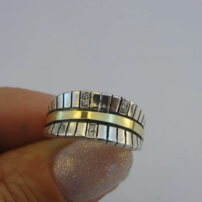 Hadar Designers 9k Yellow Gold 925 Silver Zircon Ring Israel Art  (Ms)y