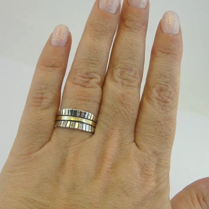 Hadar Designers 9k Yellow Gold 925 Silver Zircon Ring Israel Art  (Ms)y