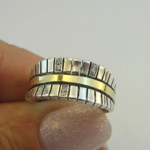 Hadar Designers 9k Yellow Gold 925 Silver Zircon Ring Israel Art  (Ms)y
