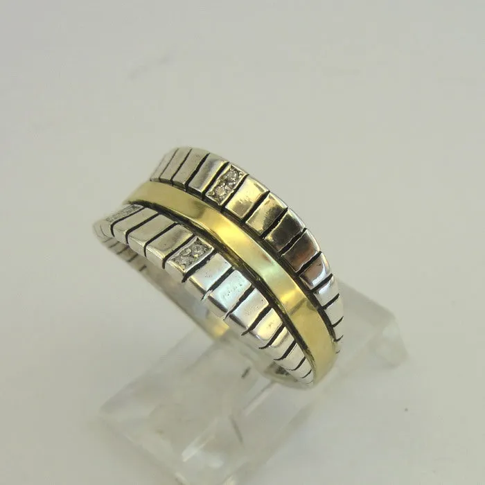 Hadar Designers 9k Yellow Gold 925 Silver Zircon Ring Israel Art  (Ms)y
