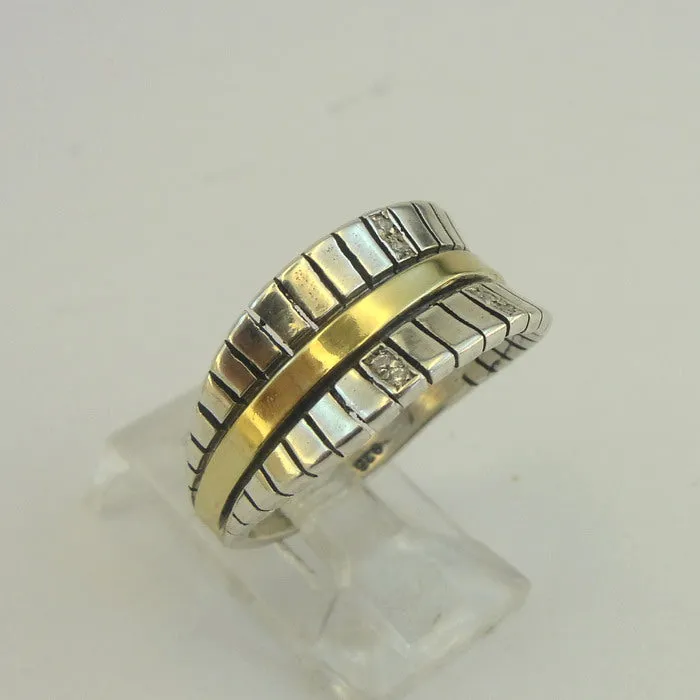 Hadar Designers 9k Yellow Gold 925 Silver Zircon Ring Israel Art  (Ms)y