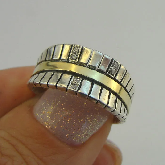 Hadar Designers 9k Yellow Gold 925 Silver Zircon Ring Israel Art  (Ms)y