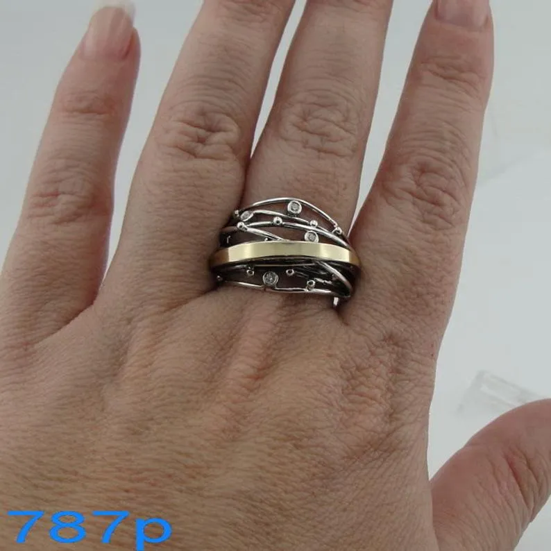 Hadar Designers 9k Yellow Gold 925 Silver Zircon Ring(Ms r856)