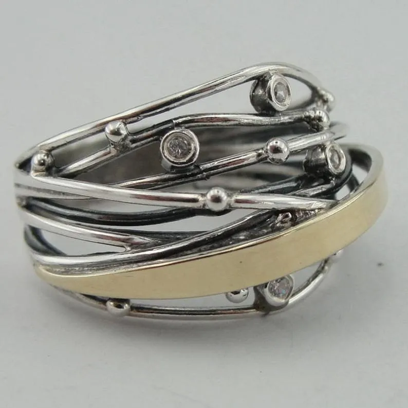 Hadar Designers 9k Yellow Gold 925 Silver Zircon Ring(Ms r856)