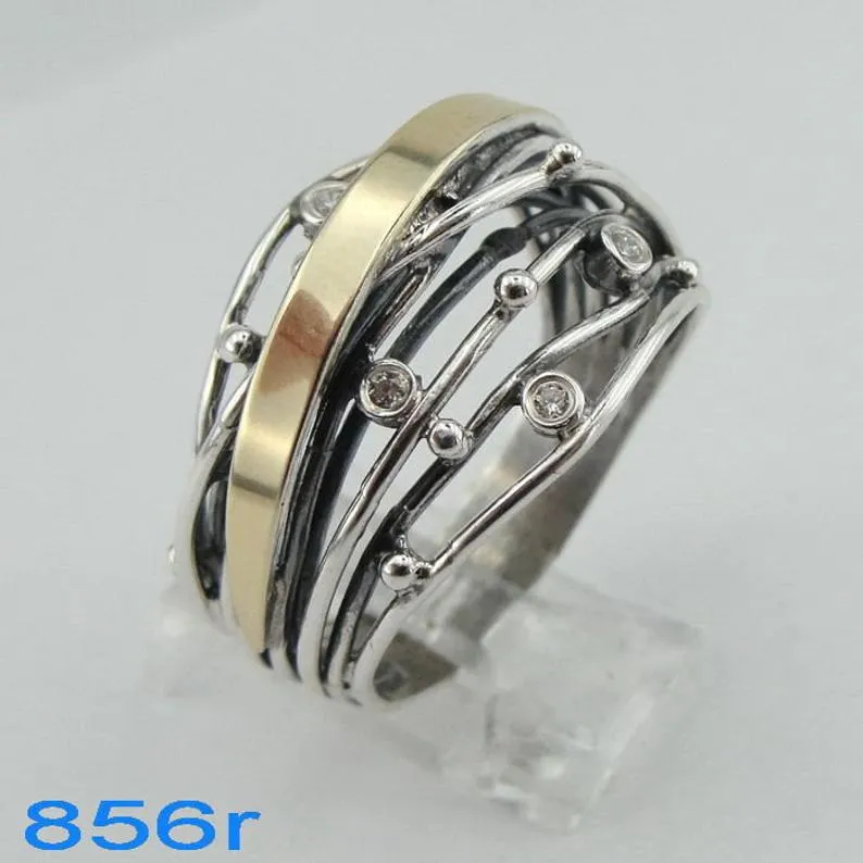 Hadar Designers 9k Yellow Gold 925 Silver Zircon Ring(Ms r856)