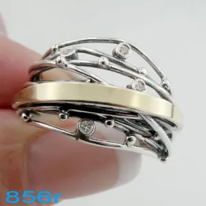 Hadar Designers 9k Yellow Gold 925 Silver Zircon Ring(Ms r856)