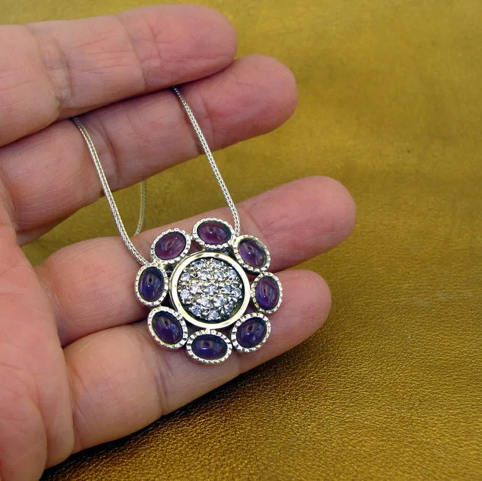 Hadar Designers 9k Yellow Gold 925 Sterling Silver Amethyst Pendant Handmade ()y