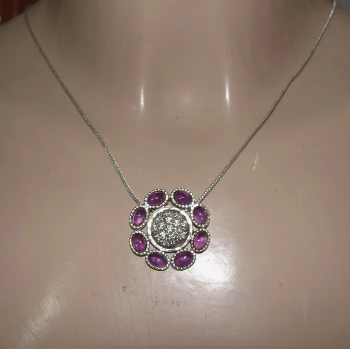 Hadar Designers 9k Yellow Gold 925 Sterling Silver Amethyst Pendant Handmade ()y