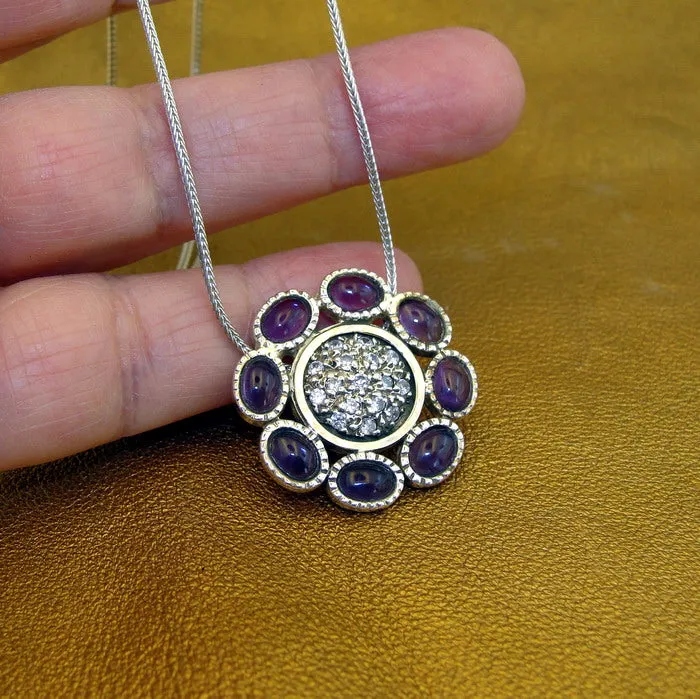 Hadar Designers 9k Yellow Gold 925 Sterling Silver Amethyst Pendant Handmade ()y