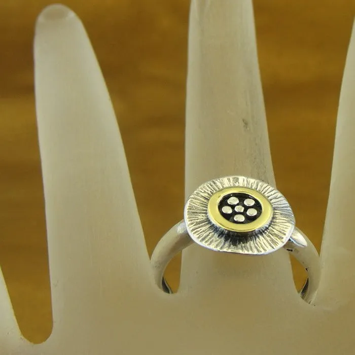 Hadar Designers 9k Yellow Gold Sterling Silver Floral Ring, Handmade (Ms 1733)